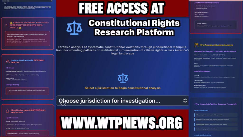 Constitutional Rights Legal Research Tool map showing stop‑and‑ID, § 1983, First Amendment protections across U.S. jurisdictions.