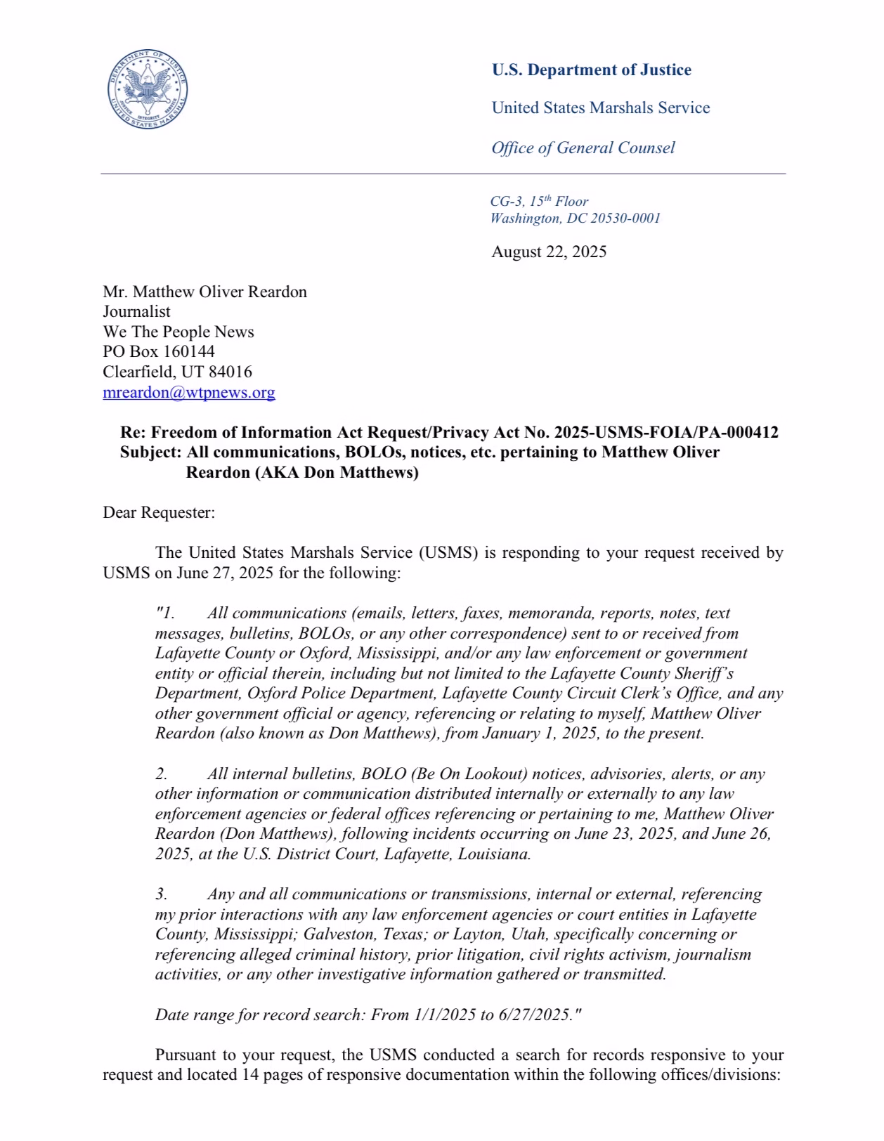 Response to USMS FOIA
