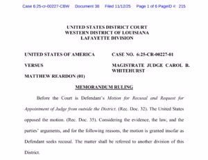 Order of Recusal in USA v Reardon